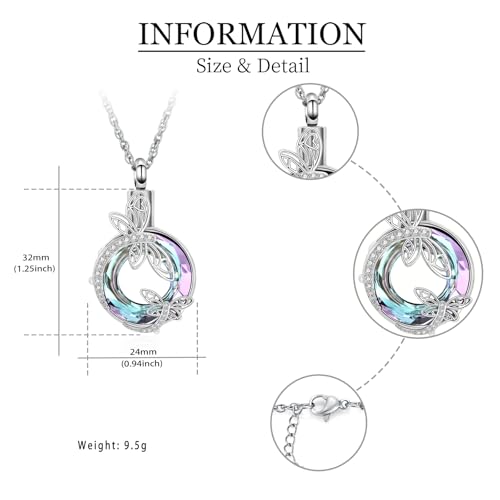 shajwo Cremation Jewelry Dragonfly Urn Ashes Necklace for Women Silver-purple