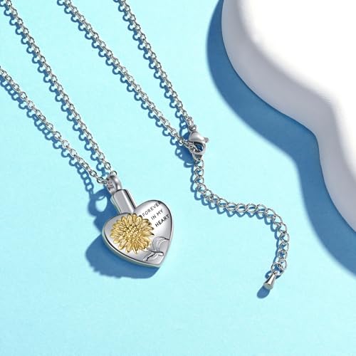 Heart Urn Necklaces for Ashes for Women Stainless Steel Cremation Jewelry for Ashes Sunflower-Forever in My Heart