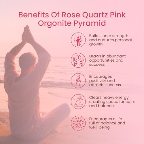 Rose Quartz Orgone Pyramid for Healing Energy – Handcrafted Crystal Pyramid with Copper Coil for Love, Harmony & Meditation – Reiki, Chakra Balancing, Positive Energy Generator Spiritual Gift Rose Quartz