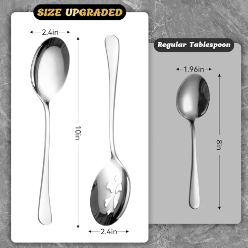 10-Inch 8 Piece Serving Spoon Set - 4 Large, 4 Slotted Silver