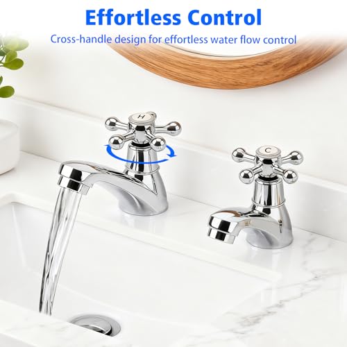 Basin Taps Pair, Traditional Bathroom Faucet 2-Hole Dual Lever Basin Taps