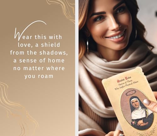 St Rita of Cascia Necklace - Saint Rita of Cascia Medal with 18 Inch Curb Chain, St Rita Medal Silver Pendant with St Rita Prayer Card, The Lord's Prayer Card - Catholic Jewelry Set, 3 Items