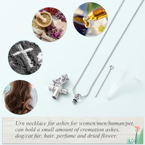 Imrsanl Butterfly Cross Urn Necklace for Ashes Men Women Cremation Jewelry Ashes Pendant for Human Memorial Ash Jewelry Silver Purple
