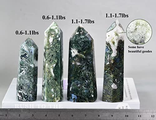 AMOYSTONE Large Healing Crystal Obelisk Towers Moss Agate Point Wand Home Decor Reiki Healing 1.1-1.7 LBS 1.1-1.7 Pound
