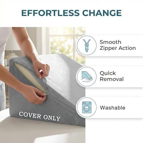 Light grey wedge pillow cover for VZLQZJMKY wedge pillow, 25x25x12.5 inches, with soft fabric and snug fit.