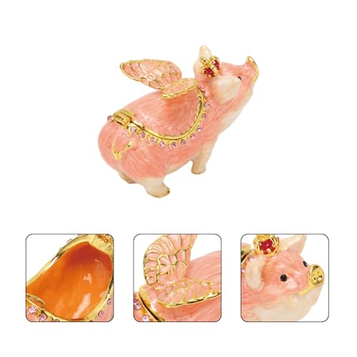 Leopacat pig figurine jewelry holder with hinged lid, metal collectible jewelry box for rings and small accessories.