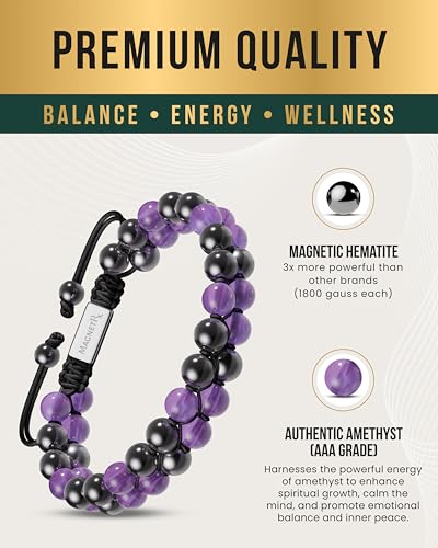 MagnetRX® Hematite & Gemstone Beaded Bracelets for Women (Amethyst) Amethyst 6mm Bead