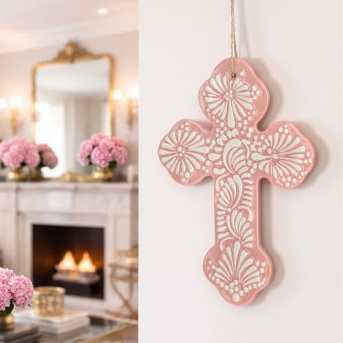 Ferrochef Cross for Wall Talavera Ceramic Cross Decor Mexican, Pink