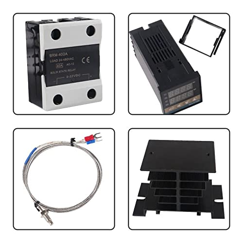 [Australia - AusPower] - Digital PID Temperature Controller REX-C100 PID Thermostat Temperature Controller Digital REX C100 with 40DA SSR Relay K Thermocouple Probe RKC and Black Heat Sink 40DA Black 