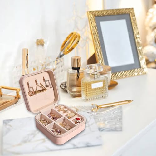12 Pcs Small Travel Jewelry PU Leather Boxes Bulk, Portable Organizer Cases, Bridesmaid Gift Storage for Women and Girls Rings, Earrings, and Necklaces (Pink)