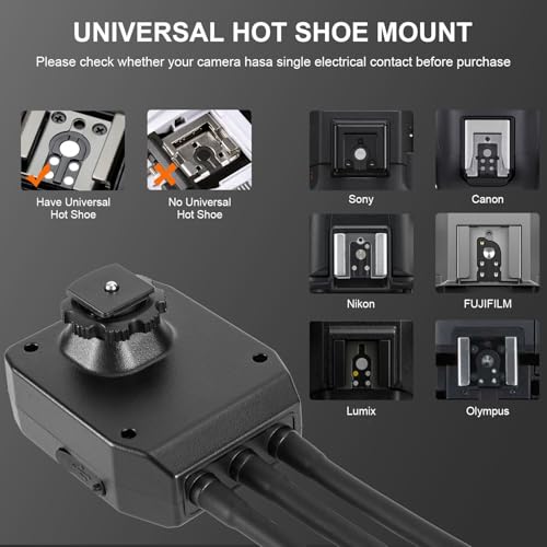 Fomito Triple Head Macro Flash - Universal Hot Shoe, 8-Level Brightness, 9-Stop LED Focus Assist, USB-C Rechargeable (2000mAh) - 17.52inch KM202-L2