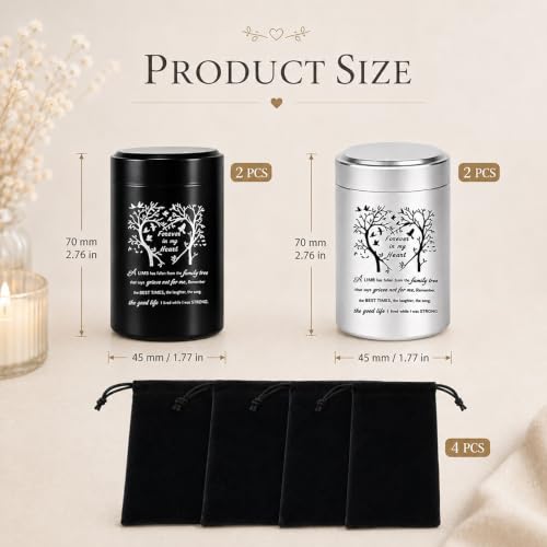 Small Urns for Human Ashes, 4Pcs Metal Ashes Urn with Tree of Life Pattern