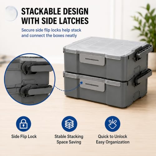 Mowhut hardware organizer box 2-pack, stackable screw storage cases with divided compartments