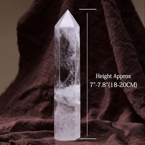 Runyangshi Large Natural Clear Quartz Chakra Crystal Tower - 7"-7.8"(18-20cm) Hexagonal Healing Crystal Obelisk for Energy Healing, Meditation, Home Decor, 7"-7.8"(18-20cm)