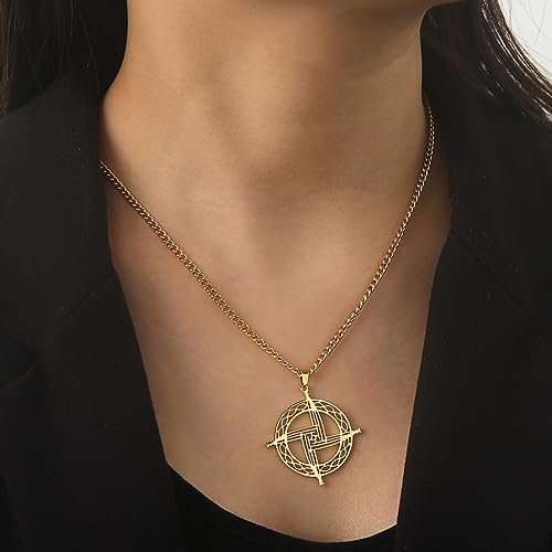 UNIFT Saint Brigid Cross Necklace Stainless Steel Irish Traditional Celtic St. Brigid Cross Pendant Necklace Religious Talisman Jewelry (gold)