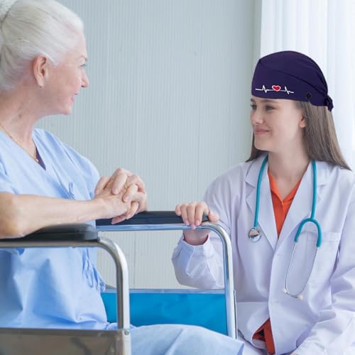 Pack of 2 surgical caps made of cotton, surgical cap fabric | Women's surgical caps with buttons, doctor costume accessory for doctors, nurses (navy blue)