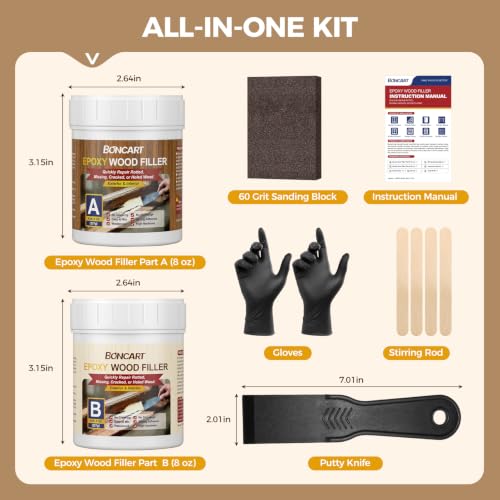 Boncart 16 oz high-strength epoxy wood filler, 2-part wood epoxy putty container
