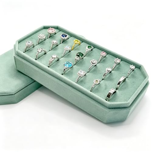 Velvet Ring Organizer Box - Ring Jewelry Box for Rings Earring, Jewelry Tray Rings holder Display Case for Girl Women (8.07"x4.13"x2.16") -PRB024-Mint Green Mint Green