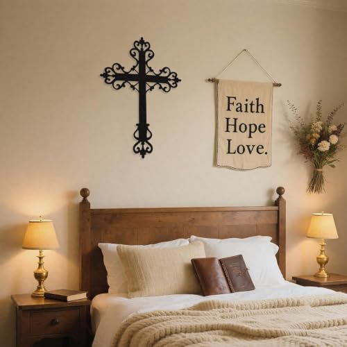 Freton Metal Cross Wall Art, Christian Wall Decor, Black, 18.5x12.0 inch 18.5"L x 12"W