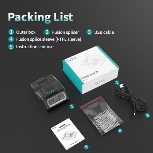 Filament Joiner SUNLU Filament Connector with 200PCS PTFE Sleeve for 3D Printer Filament 1.75mm, 240°C Fast Heating Filament Splicer Compatible with PLA PETG TPU ABS PA Nylon