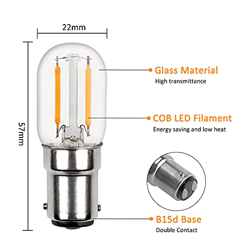 Akynite Bulb B15d LED 230 V for Sewing Machine, Double Contact, 2 W LED Replaces Incandescent Bulbs B15 15 W, Cool White 6000 K, 150 LM, Not Dimmable, Bayonet B15d Small Bulb, Set of 2 B15d Cool White