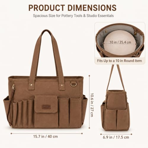 Picsurs brown pottery tool bag with multiple pockets for clay tools and art supplies