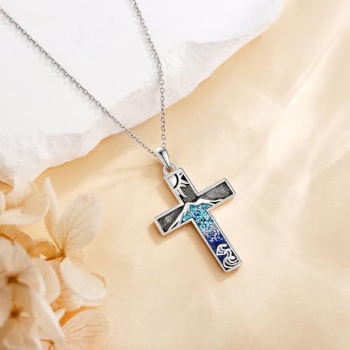 DAYLINLOVE Cross Necklace for Men S925 Sterling Silver Bible Verse/Mountain Angel Wings/Cruz De Caravaca/Celtic Knot/Claddagh/Malachite Pendant Necklace Cross Jewelry Gifts for Men Women Mountain