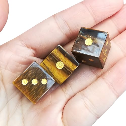 2 Pcs Natural Tiger's Eye Feng Shui Crystals and Healing Dice Stones,Energy Balancing Pieces for Fortune Telling or Meditation,for Board Games or Classroom Activities