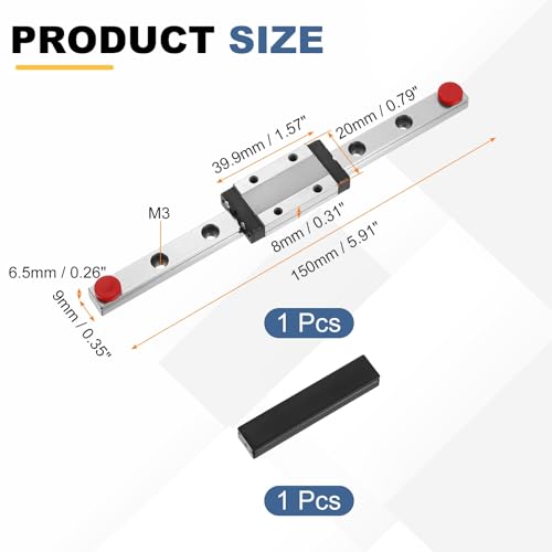 sourcing map MGN9 150mm Linear Sliding Rail Guide with MGN9H Sliding Carriage Block and Mini Guide, Linear Motion Guideway for Mini Engraving CNC Machine 3D Printer
