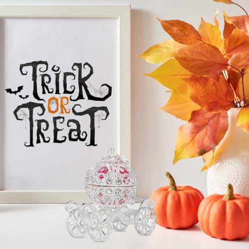 Ipetboom Rhinestone Trinket Box - 1pc Silver Pumpkin Carriage Princess Crystal Jewelry Box Alloy Pumpkin Cart Ornaments Display Holder Organizer for Accessories Cosmetics - 3.14x2.95x1.97in