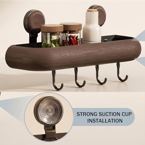 PureBox Shower Caddy Suction Cup Rust Proof Square Shelf 4 Removable Hooks