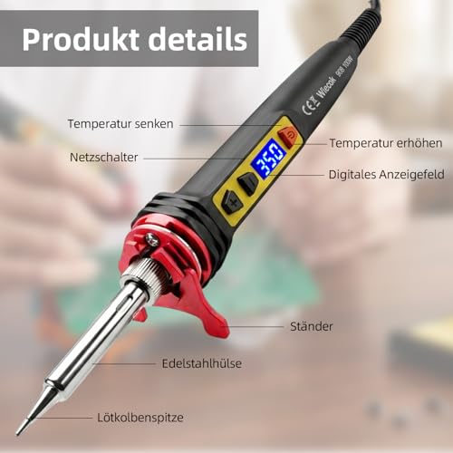 Soldering Iron Set, 100 W LCD, Soldering Iron with Adjustable Temperature 200-600 °C, Soldering Iron with On/Off Switch, 30 g Soldering Wire, 5 Soldering Tips, Desoldering Pump, Soldering Set for | Präzisions Lötkolben Elektronik mit Ein/Aus Schalter, ...