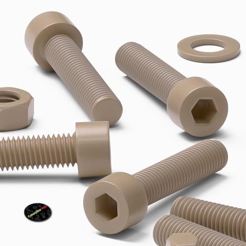 Caterpillar Red 5-pack natural PEEK M8 x 40mm socket head screws, bolts, nuts and washers