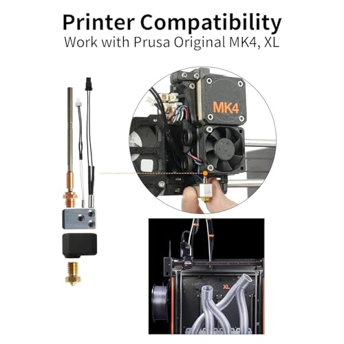Prusaa MK4 Print Head Kit - XL Hotend Replacement: Nextruder Heater Block Silicone Sock Brass Hardened Steel Nozzle 0.4mm 104NT Thermistor 24V 40W Heater Cartridge - 3D Printer Accessories