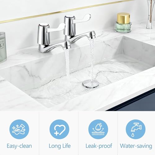 Pair of 2 Bathroom Basin Taps, Chrome Plated Copper Body Lever Bathroom Sink Tap for Hot and Cold Water, Pair of Bathroom Sink Taps for Bathroom Kitchen, Sink tap Double Basin taps