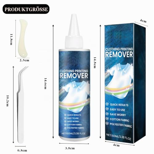 Flock Remover Clean, Easy Quick Mild and Suitable for Misprints on Textiles Also Has Silver Curved Tweezers and Curved Scraper