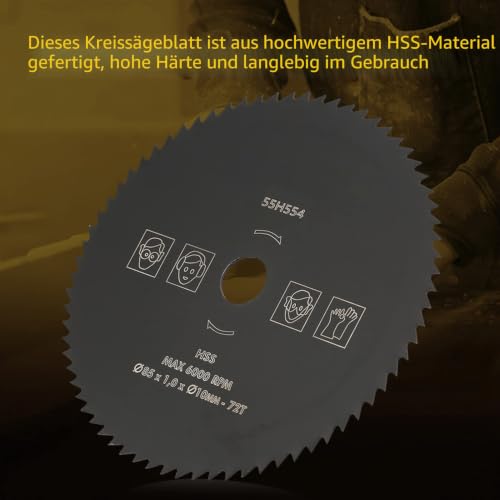 Pack of 2 HSS Circular Saw Blades, 85 mm x 10 mm, 72 Teeth, Multi Material Circular Saw Blades, Cutting Discs for Woodworking, Wood, Metal, PVC, Aluminum, Cutting Wheel