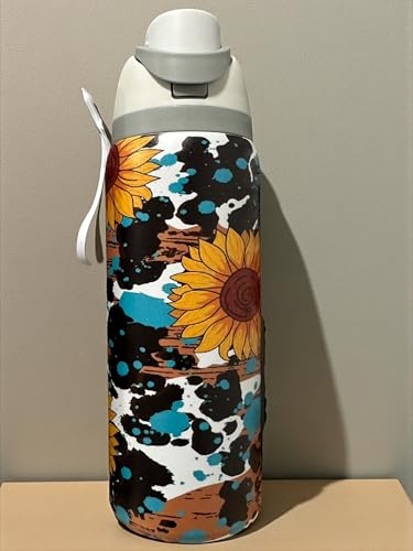 Stainless steel water bottle 40oz cup Longhorn Bottle Bull tumbler Cow gift Western water bottle cup (32oz White(72)-Cow/Sunflower(TPJ20)) 32oz White(72)-Cow/Sunflower(TPJ20)