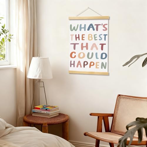 YUISLE What's the Best That Could Happen Sign Poster Framed, Boho Inspirational Motivational Wall Art Decor for Office, Bedroom, Therapy Room Classroom, 12x16 Inch-A11