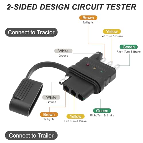 XMSJSIY 4-way flat trailer wiring tester with 4-pin male and female connectors