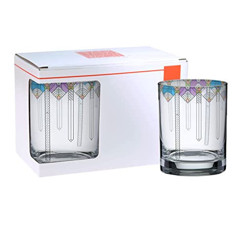 Culver Frank Lloyd Wright DOF Double Old Fashioned Glass 14-Ounce (Gift Boxed Set of 2, April Showers)