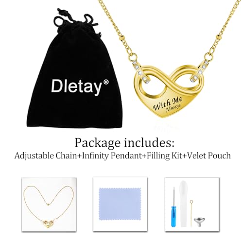 Dletay Infinity Cremation Urn Necklace for Ashes Heart Ash Necklace for Women Memorial Cremation Jewelry Ash Holder Gold