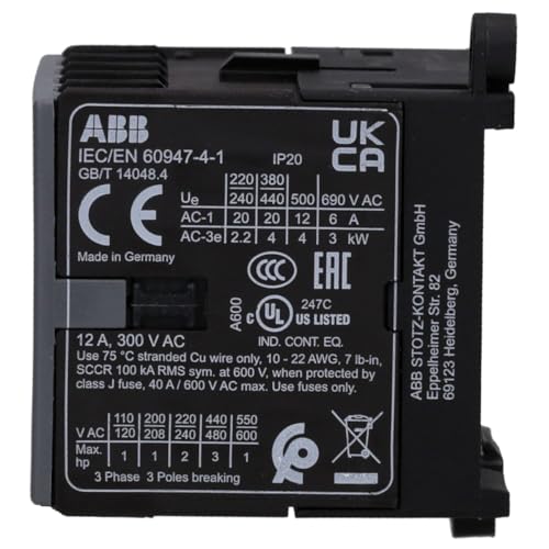 abb-entrelec B6 – minicontactor -3010 220 – 240 V 40/450hz Screw | Mini Contactor GJL1211001R8100 - 20A AC-1 - 9A AC-3 - 4kW Power - 52.5x57.5x46.7 mm - Compact Motor Control