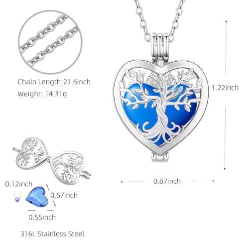 Openable Heart Cremation Urn Necklace for Ashes Stainless Steel Memorial Ash Pendant Keepsake Jewelry Cremation Jewelry for Women Silver-Blue
