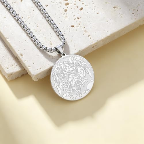 Saint Michael Archangel Necklace San Miguel Arcangel Medal Necklace Silve