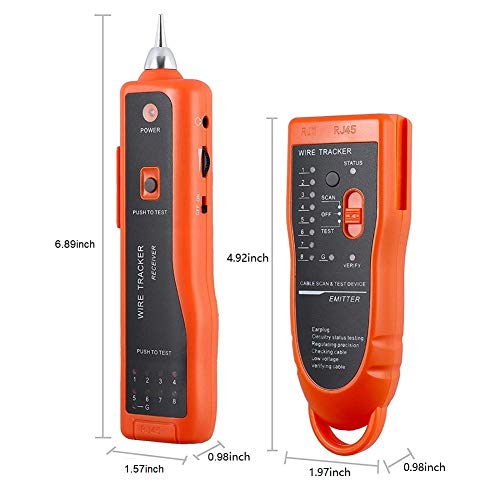 BOOGIIO orange RJ45 RJ11 wire tester and cable tracker with earphone for Ethernet network and telephone lines