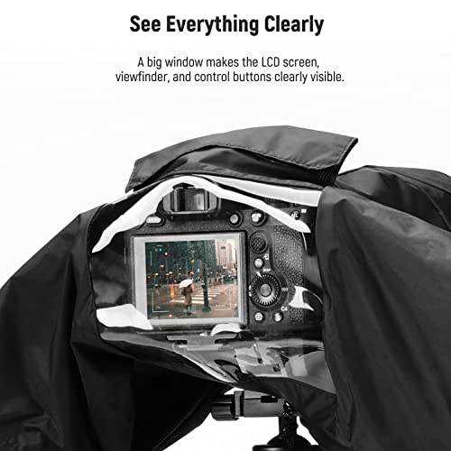 NEEWER Camera Rain Cover, Large Size Durable Nylon Raincoat Compatible with Canon Sony Nikon DSLR Mirrorless Vlog Camera & Lenses 300/400/500/600/800mm, with Sleeves/Drawstrings/Viewing Window, PB004 for Camera (Large)