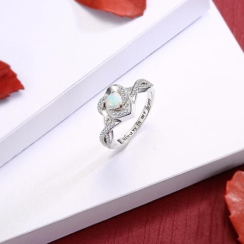 Sariel Heart Cremation Ring for Ashes - 925 Sterling Silver Opal Urn Keepake Rings Memorial Jewelry for Women White 8