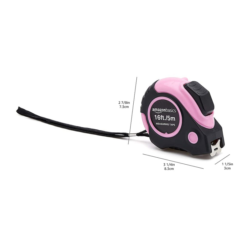 Amazon Basics 16ft Pink Tape Measure 5 m