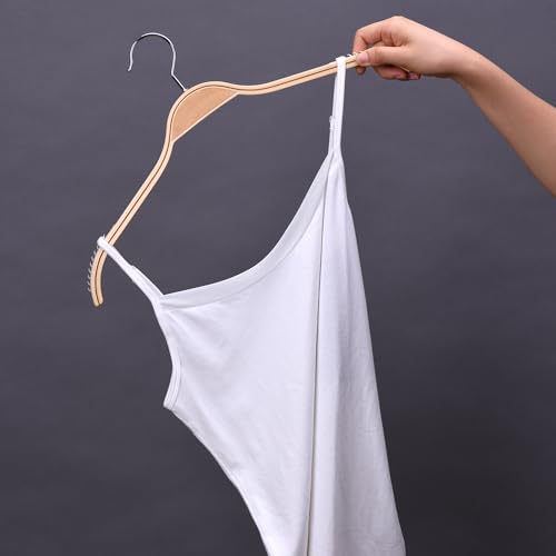 Slim Wooden Hangers with Extra Soft Non-Slip Rubber Grips, 10-Pack No Shoulder Bump Coat Hanger for Sweater, Camisole, Jacket, Dress 10 Pack